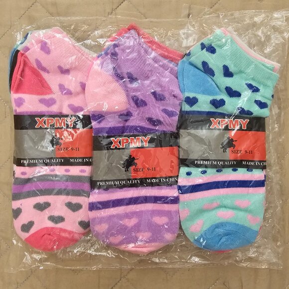 Women's Ankle Socks, Hearts Print, 9-pack - Picture 1 of 4